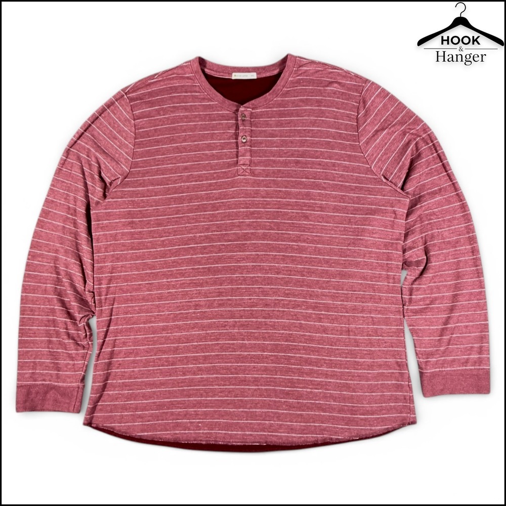 Marine Layer Mens XXL Double‎ Knit Henley Shirt Burgundy Red Striped Long Sleeve